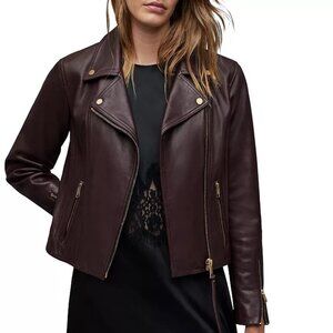 NWOT AllSaints Leather Neve Biker Jacket Oxblood Size US 8 EU 40 Women's Medium